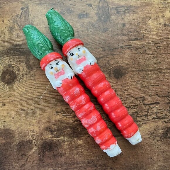 Vintage Kitsch Easter Bunny & Carrot Candle 2 Rabbit 10" Tapers Holiday Decor - Picture 1 of 10